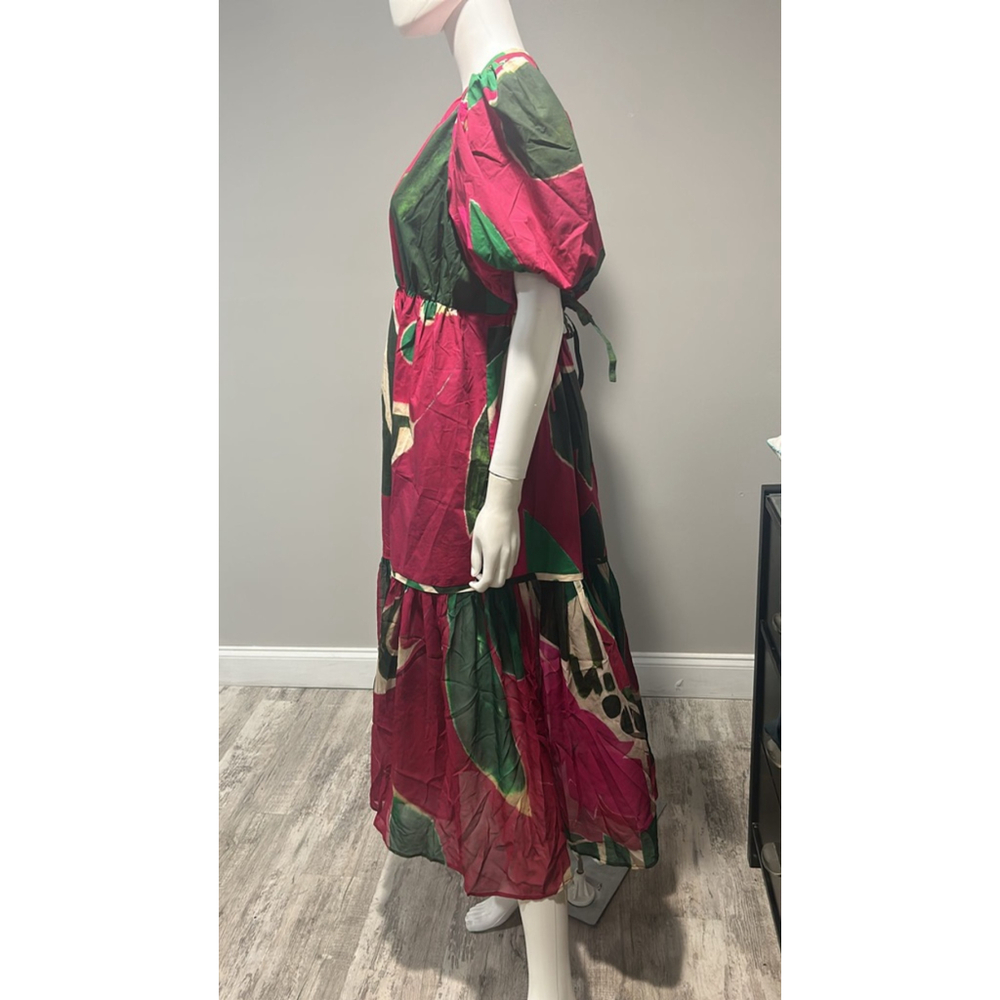 Ulla Johnson Pink and Green Collage Puff Sleeve Dress Size 8 - Picture 9 of 14